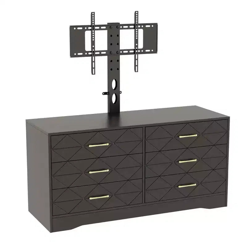 Mobile TV con supporto regolabile e 6 cassetti, Centro di intrattenimento per TV da 32-80 pollici, Consolle multimediale per camera da letto e soggiorno