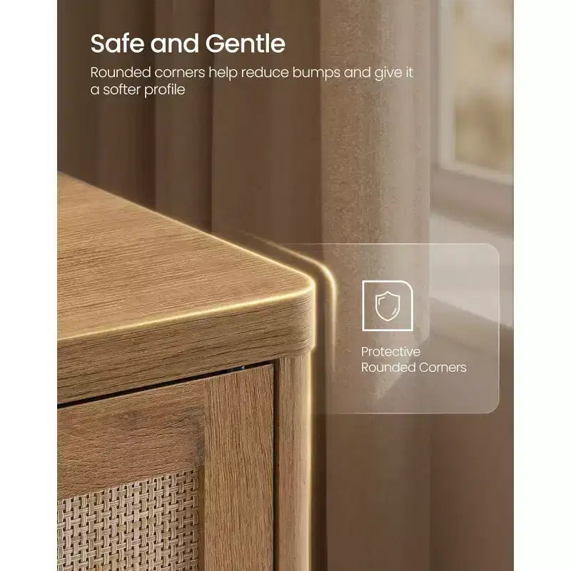 Collezione - Scarpiera Boho Sottile per Ingresso, Mobile Scarpiera con Cassetti a Ribalta Effetto Rattan, Angoli Arrotondati