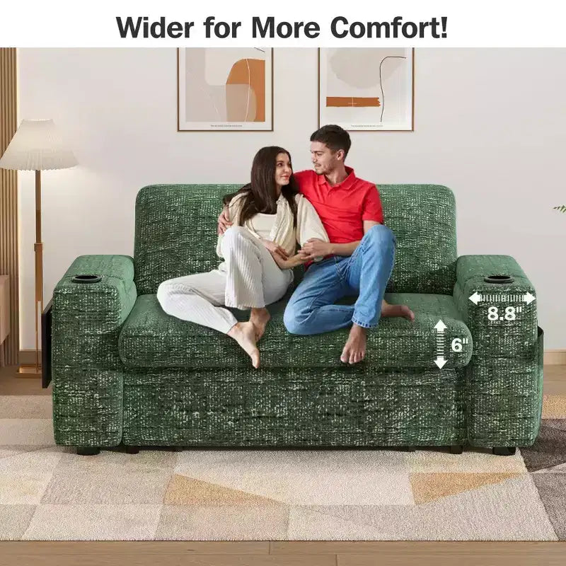 Divano Letto Trasformabile 4-in-1 da 166 cm con Schienali Regolabili, Ricarica USB e Type-C, Portabicchieri, Tasche Laterali, Montaggio Senza Attrezzi, Verde