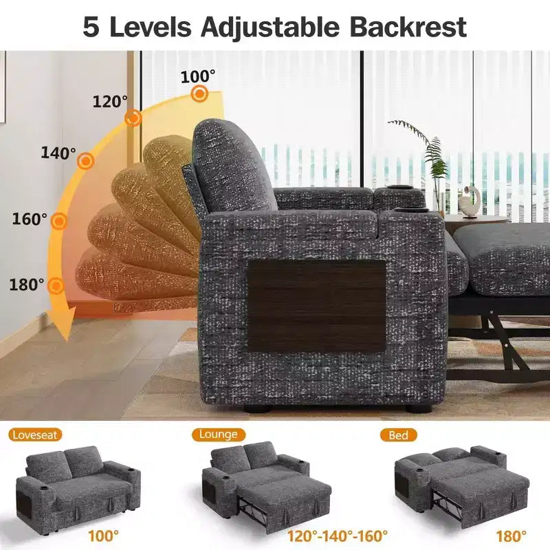 Divano Letto Trasformabile 4-in-1 da 166 cm con Schienali Regolabili, Ricarica USB e Type-C, Portabicchieri, Tasche Laterali, Montaggio Senza Attrezzi, Verde