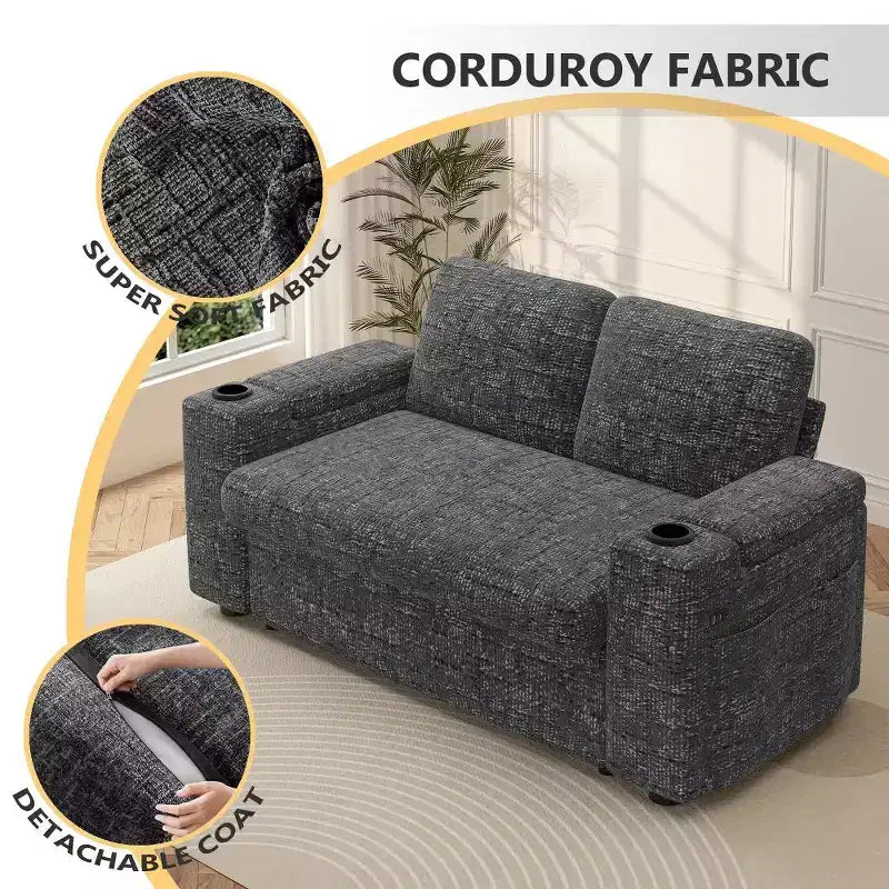 Divano Letto Trasformabile 4-in-1 da 166 cm con Schienali Regolabili, Ricarica USB e Type-C, Portabicchieri, Tasche Laterali, Montaggio Senza Attrezzi, Verde