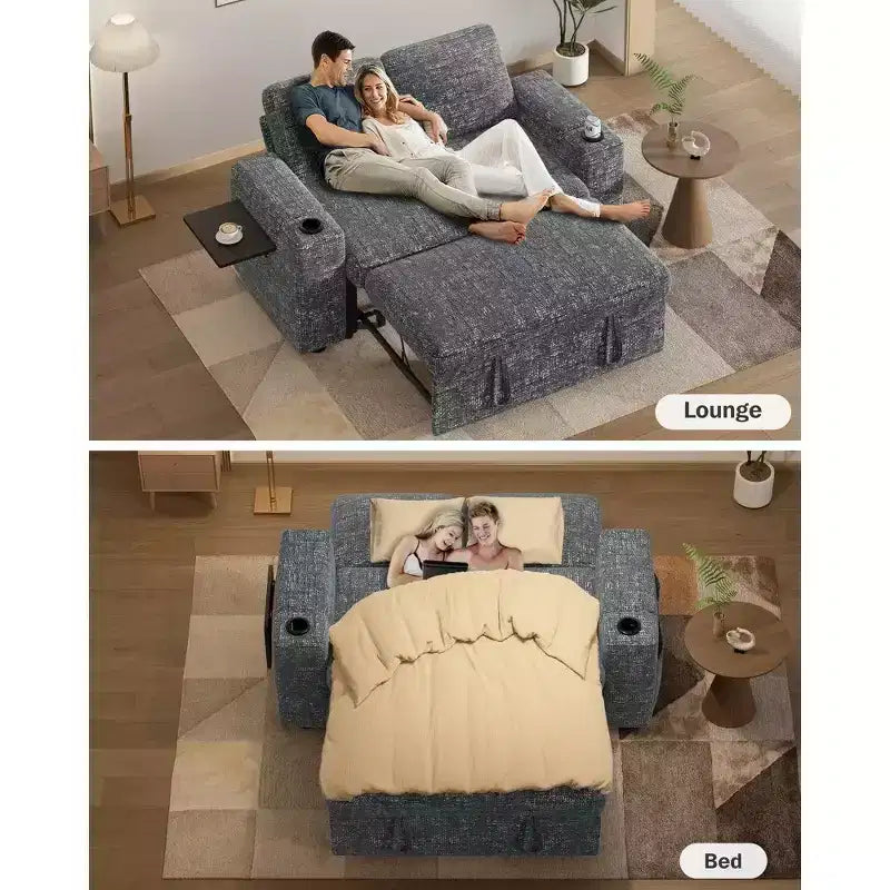 Divano Letto Trasformabile 4-in-1 da 166 cm con Schienali Regolabili, Ricarica USB e Type-C, Portabicchieri, Tasche Laterali, Montaggio Senza Attrezzi, Verde