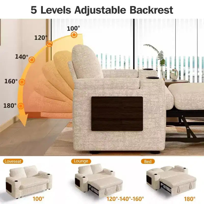 Divano Letto Trasformabile 4-in-1 da 166 cm con Schienali Regolabili, Ricarica USB e Type-C, Portabicchieri, Tasche Laterali, Montaggio Senza Attrezzi, Verde