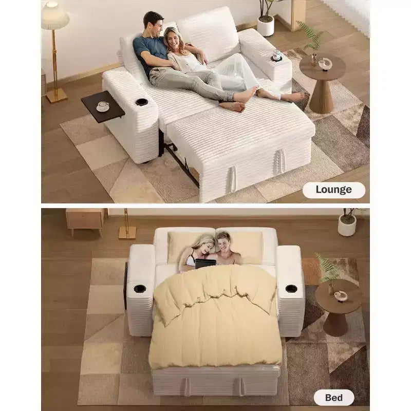 Divano Letto Trasformabile 4-in-1 da 166 cm con Schienali Regolabili, Ricarica USB e Type-C, Portabicchieri, Tasche Laterali, Montaggio Senza Attrezzi, Verde