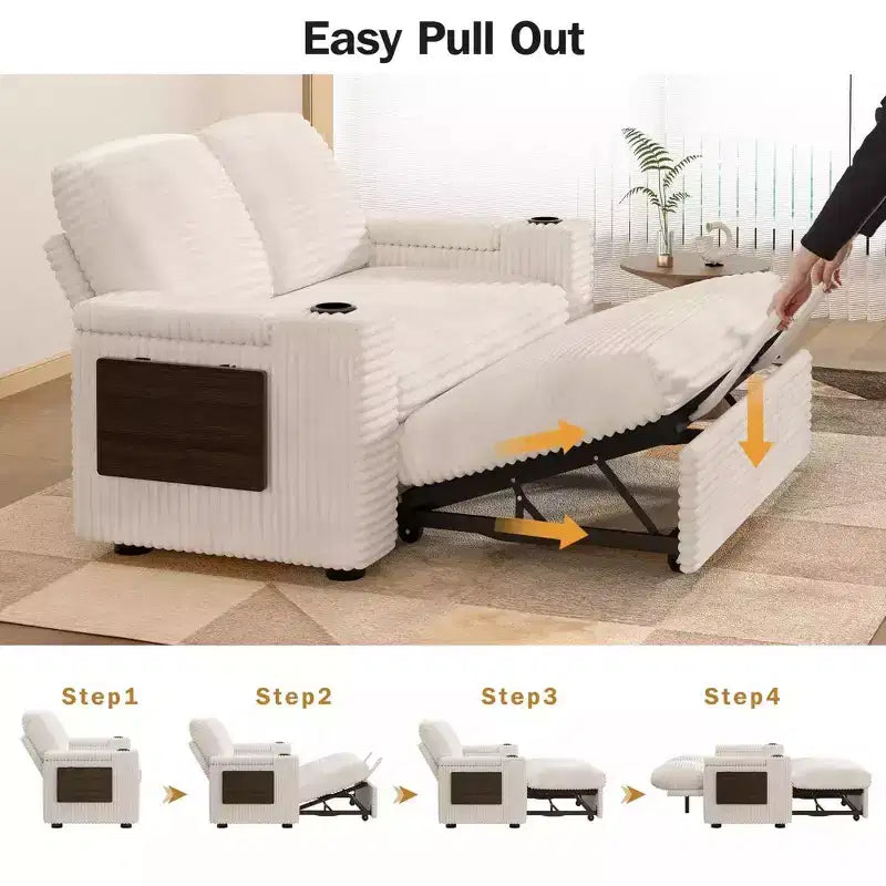 Divano Letto Trasformabile 4-in-1 da 166 cm con Schienali Regolabili, Ricarica USB e Type-C, Portabicchieri, Tasche Laterali, Montaggio Senza Attrezzi, Verde