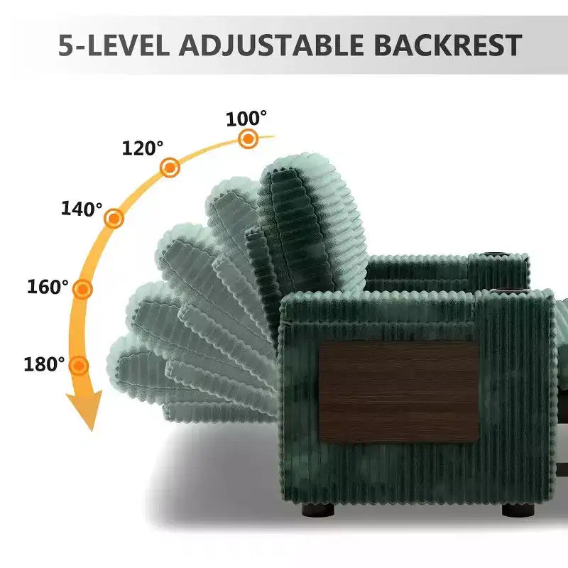 Divano Letto Trasformabile 4-in-1 da 166 cm con Schienali Regolabili, Ricarica USB e Type-C, Portabicchieri, Tasche Laterali, Montaggio Senza Attrezzi, Verde