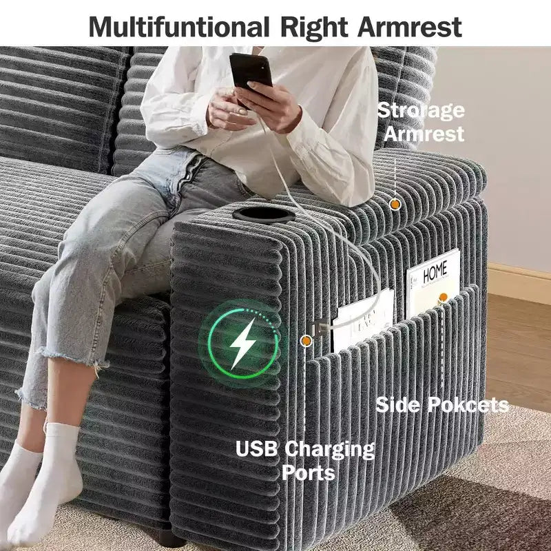 Divano Letto Trasformabile 4-in-1 da 166 cm con Schienali Regolabili, Ricarica USB e Type-C, Portabicchieri, Tasche Laterali, Montaggio Senza Attrezzi, Verde