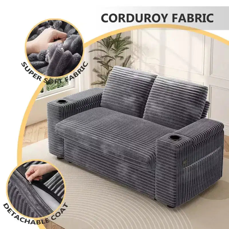 Divano Letto Trasformabile 4-in-1 da 166 cm con Schienali Regolabili, Ricarica USB e Type-C, Portabicchieri, Tasche Laterali, Montaggio Senza Attrezzi, Verde