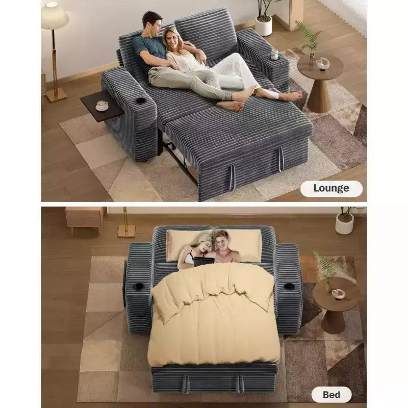 Divano Letto Trasformabile 4-in-1 da 166 cm con Schienali Regolabili, Ricarica USB e Type-C, Portabicchieri, Tasche Laterali, Montaggio Senza Attrezzi, Verde