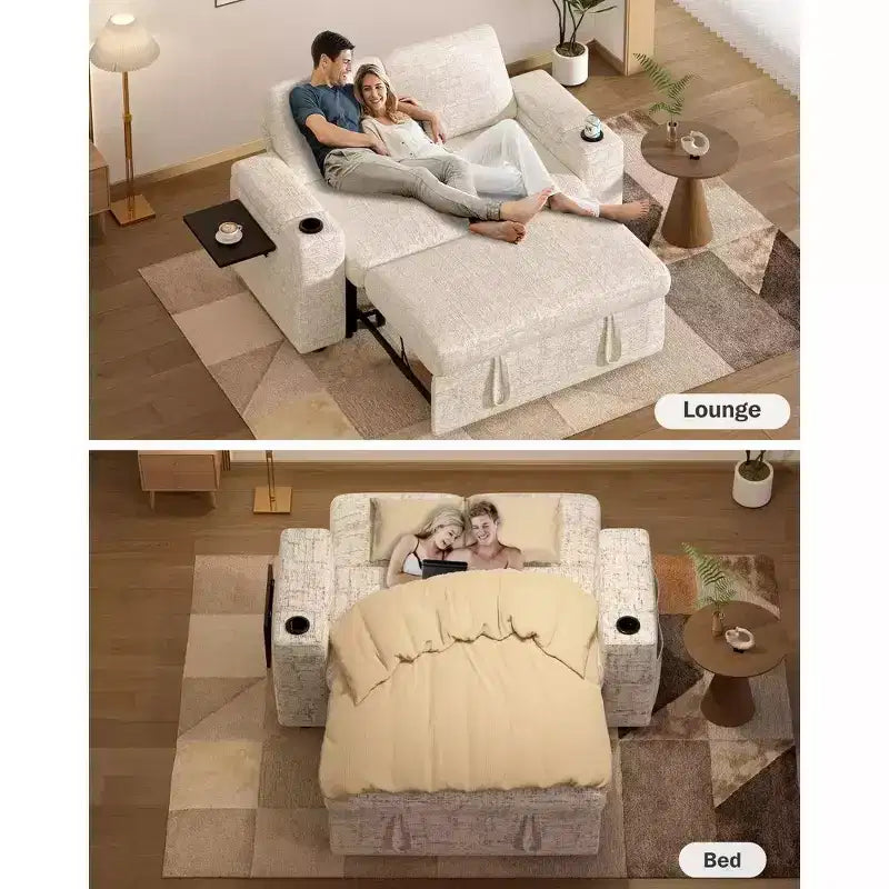 Divano Letto Trasformabile 4-in-1 da 166 cm con Schienali Regolabili, Ricarica USB e Type-C, Portabicchieri, Tasche Laterali, Montaggio Senza Attrezzi, Verde