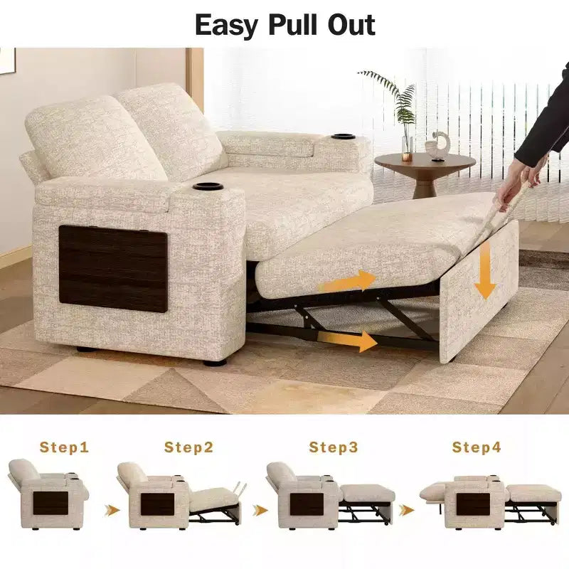 Divano Letto Trasformabile 4-in-1 da 166 cm con Schienali Regolabili, Ricarica USB e Type-C, Portabicchieri, Tasche Laterali, Montaggio Senza Attrezzi, Verde