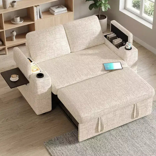 Dyonery 65.5 Sleeper Sofa Bed 4-in-1 with Adjustable Backrests, USB & Type-C Charging, Cup Holders, Side Pockets, Tool-Free Assembly,Green