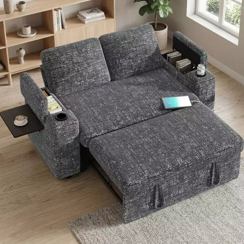 Divano Letto Trasformabile 4-in-1 da 166 cm con Schienali Regolabili, Ricarica USB e Type-C, Portabicchieri, Tasche Laterali, Montaggio Senza Attrezzi, Verde