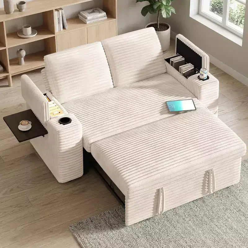 Divano Letto Trasformabile 4-in-1 da 166 cm con Schienali Regolabili, Ricarica USB e Type-C, Portabicchieri, Tasche Laterali, Montaggio Senza Attrezzi, Verde