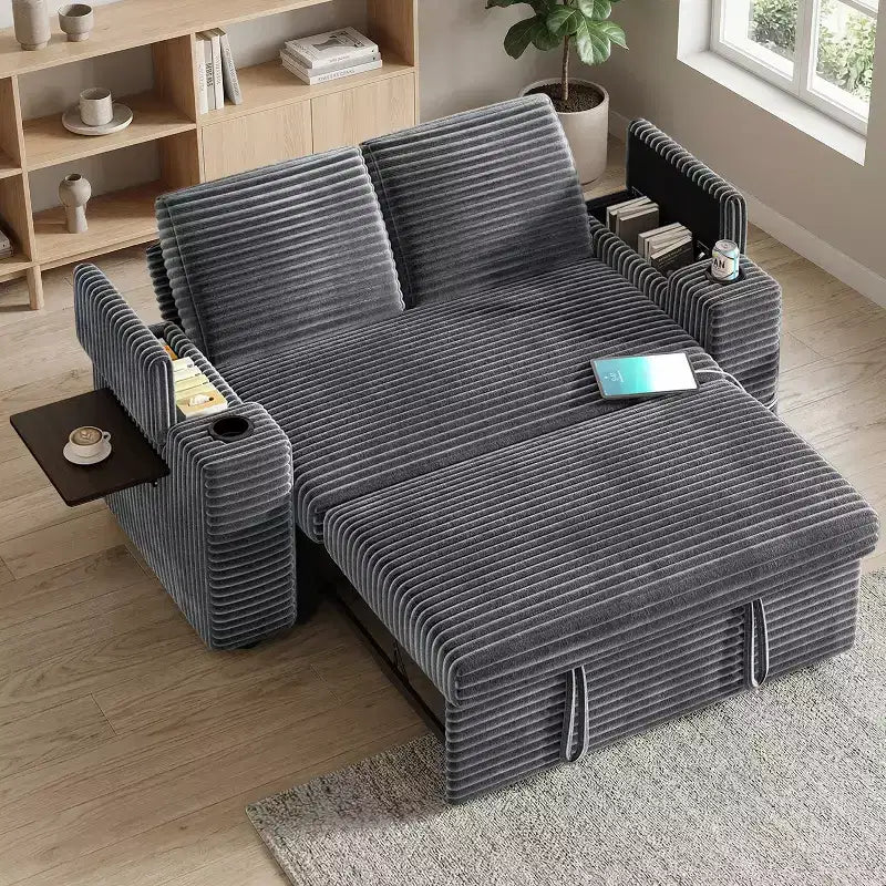 Divano Letto Trasformabile 4-in-1 da 166 cm con Schienali Regolabili, Ricarica USB e Type-C, Portabicchieri, Tasche Laterali, Montaggio Senza Attrezzi, Verde