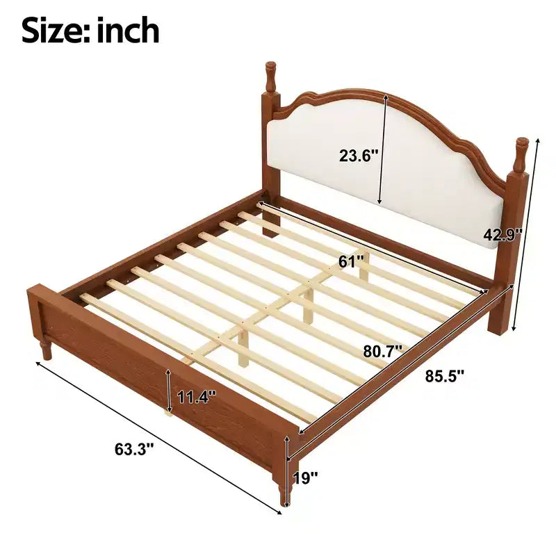 Letto a piattaforma Queen/King Size con testiera imbottita curva, telaio in legno di pino, nessuna molla necessaria