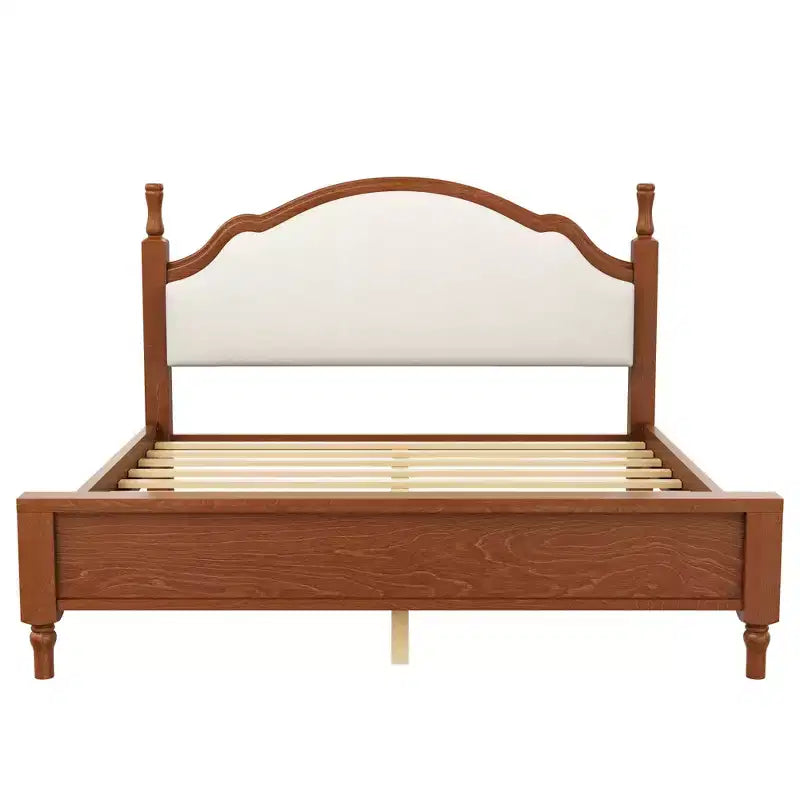 Letto a piattaforma Queen/King Size con testiera imbottita curva, telaio in legno di pino, nessuna molla necessaria