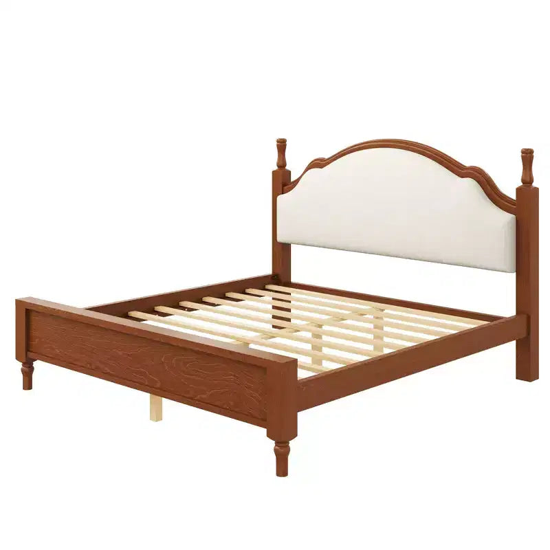 Letto a piattaforma Queen/King Size con testiera imbottita curva, telaio in legno di pino, nessuna molla necessaria