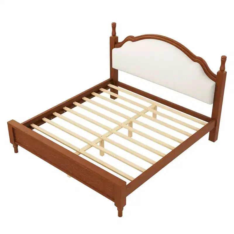 Letto a piattaforma Queen/King Size con testiera imbottita curva, telaio in legno di pino, nessuna molla necessaria