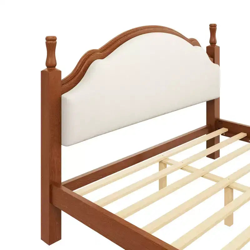 Letto a piattaforma Queen/King Size con testiera imbottita curva, telaio in legno di pino, nessuna molla necessaria