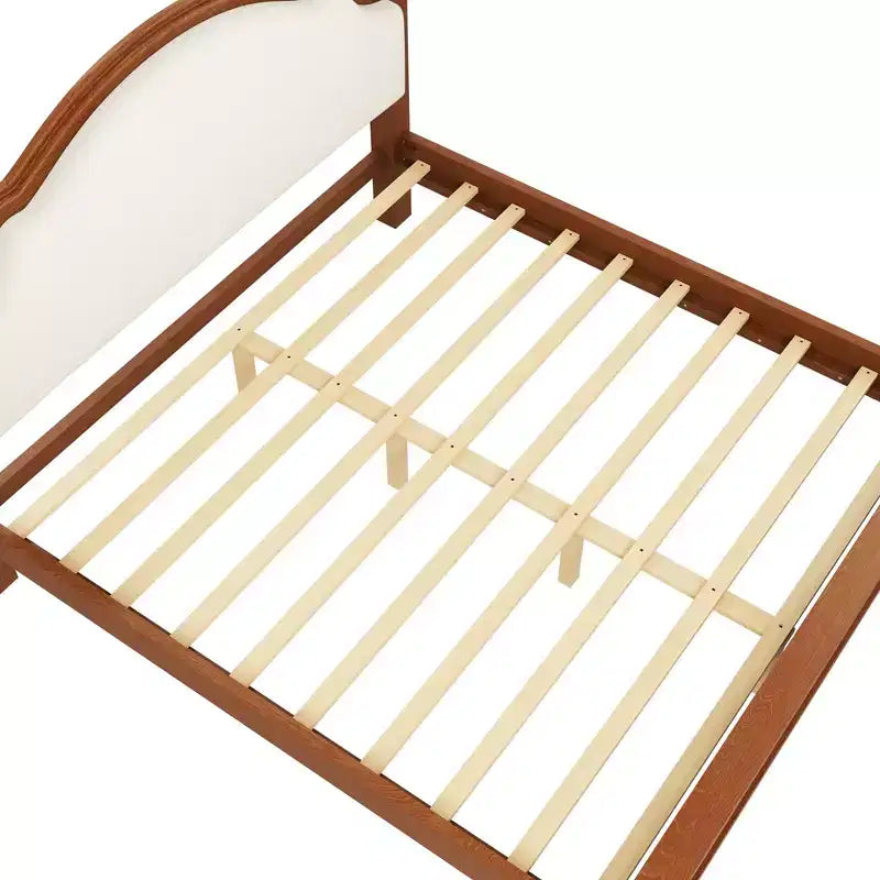 Letto a piattaforma Queen/King Size con testiera imbottita curva, telaio in legno di pino, nessuna molla necessaria