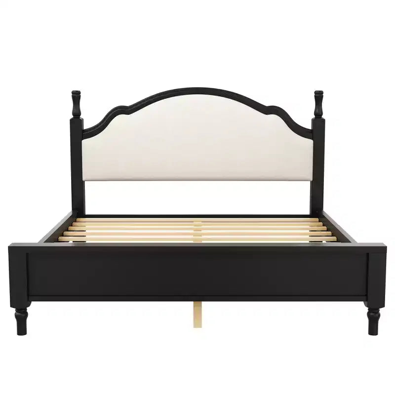 Letto a piattaforma Queen/King Size con testiera imbottita curva, telaio in legno di pino, nessuna molla necessaria