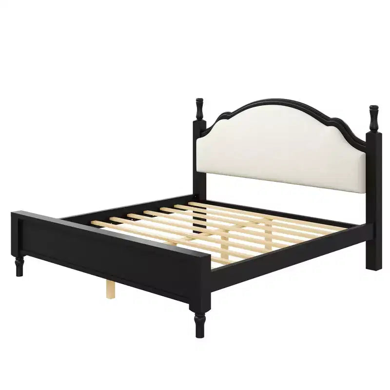 Letto a piattaforma Queen/King Size con testiera imbottita curva, telaio in legno di pino, nessuna molla necessaria