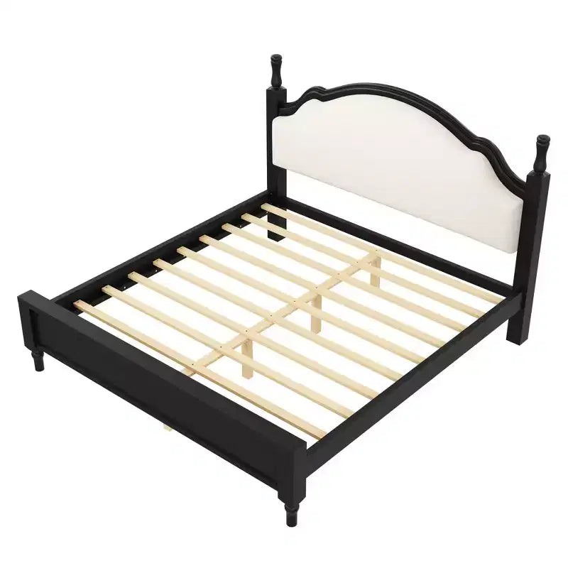 Letto a piattaforma Queen/King Size con testiera imbottita curva, telaio in legno di pino, nessuna molla necessaria