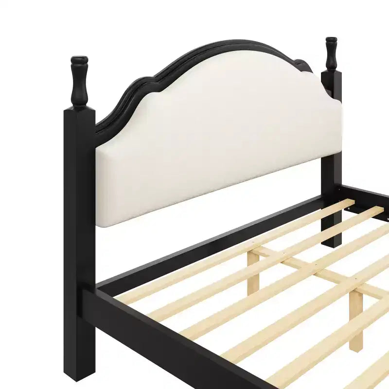 Letto a piattaforma Queen/King Size con testiera imbottita curva, telaio in legno di pino, nessuna molla necessaria