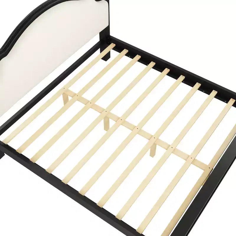 Letto a piattaforma Queen/King Size con testiera imbottita curva, telaio in legno di pino, nessuna molla necessaria