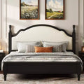 ModernLuxe Queen/King Size Platform Bed with Upholstered Curved Headboard, Pine Wood Bed Frame, No Box Spring Needed