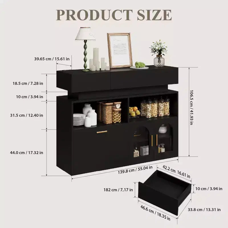 Mobile bar in legno, mobile da cucina con 3 cassetti e ripiano regolabile, credenza a buffet per sala da pranzo