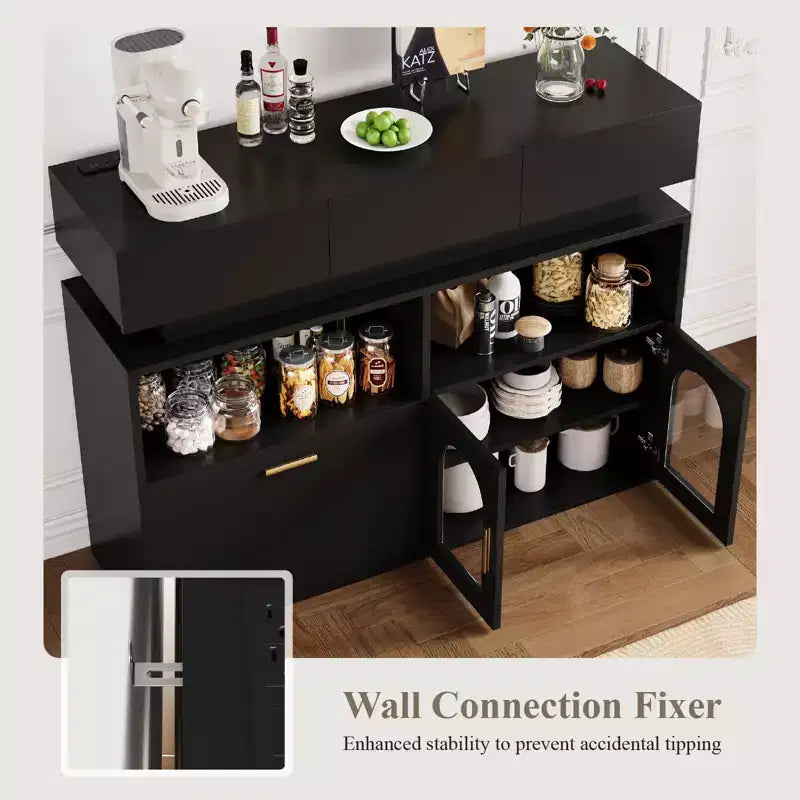 Mobile bar in legno, mobile da cucina con 3 cassetti e ripiano regolabile, credenza a buffet per sala da pranzo