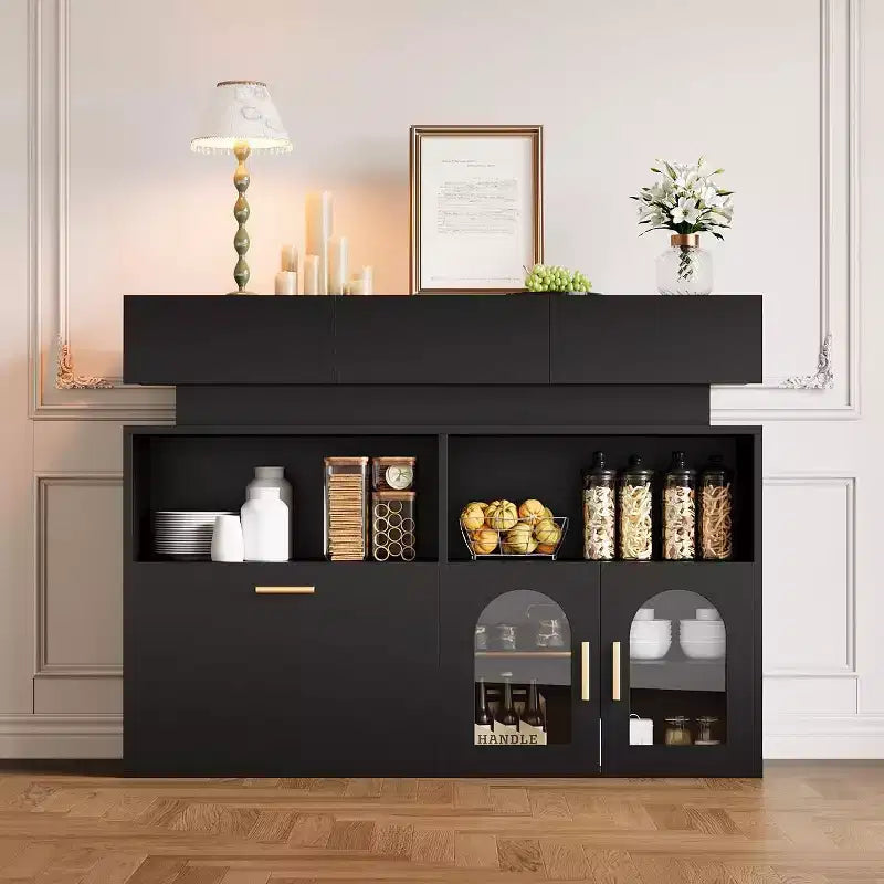 Mobile bar in legno, mobile da cucina con 3 cassetti e ripiano regolabile, credenza a buffet per sala da pranzo