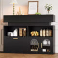 Wood Coffee Bar Cabinet, Kitchen Storage with 3 Drawers & Adjustable Shelf, Sideboard Buffet Table for Dining Room