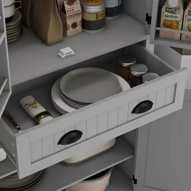 Mobile da Cucina a Dispensa a 71 LED, Mobile Alto con 6 Ripiani sullo Sportello, un Cassetto e 4 Ripiani Regolabili