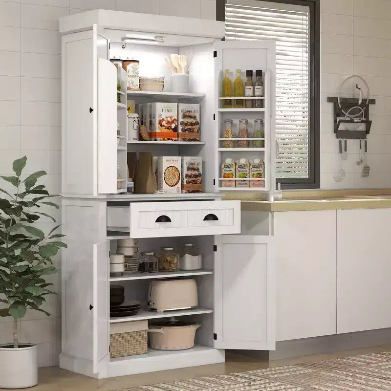 Mobile da Cucina a Dispensa a 71 LED, Mobile Alto con 6 Ripiani sullo Sportello, un Cassetto e 4 Ripiani Regolabili