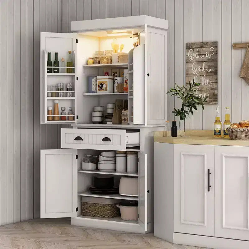 Mobile da Cucina a Dispensa a 71 LED, Mobile Alto con 6 Ripiani sullo Sportello, un Cassetto e 4 Ripiani Regolabili