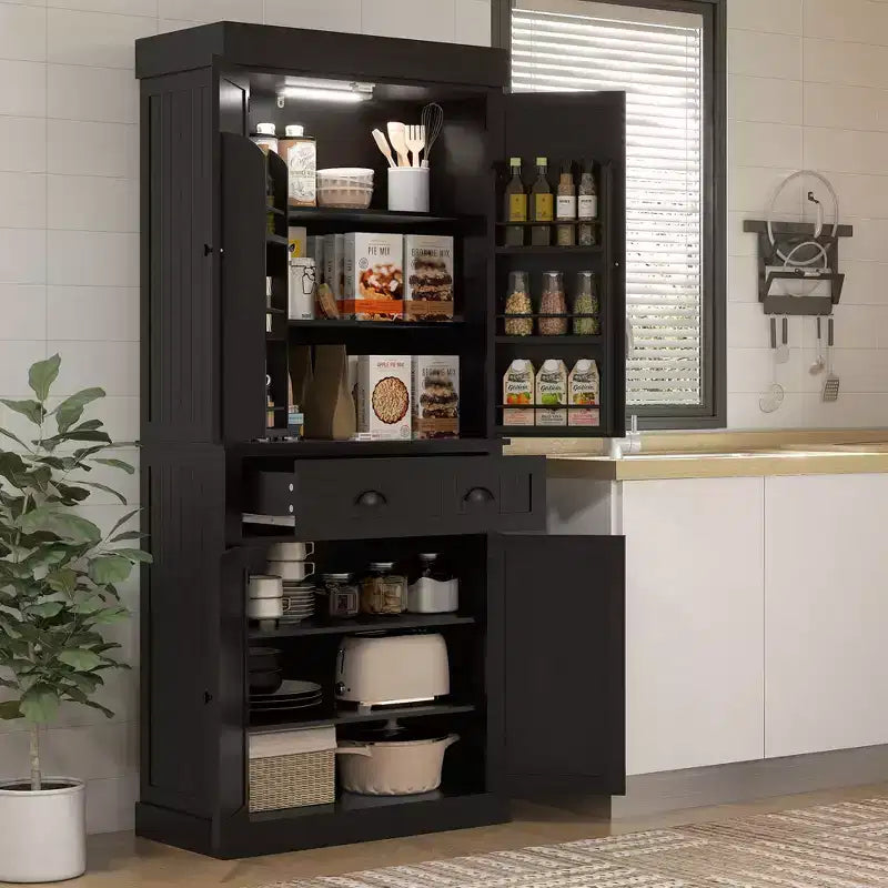 Mobile da Cucina a Dispensa a 71 LED, Mobile Alto con 6 Ripiani sullo Sportello, un Cassetto e 4 Ripiani Regolabili