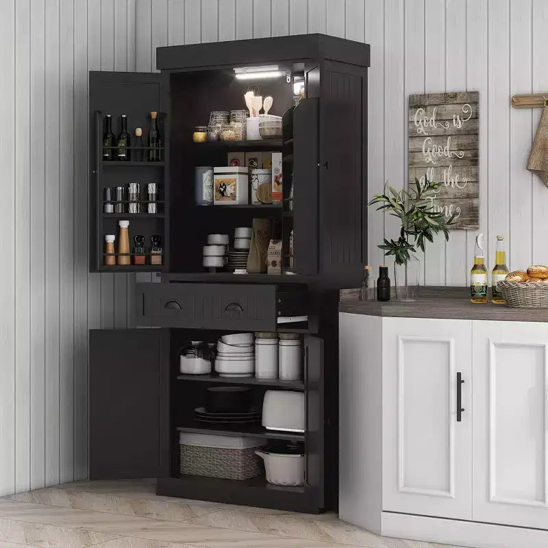 Mobile da Cucina a Dispensa a 71 LED, Mobile Alto con 6 Ripiani sullo Sportello, un Cassetto e 4 Ripiani Regolabili