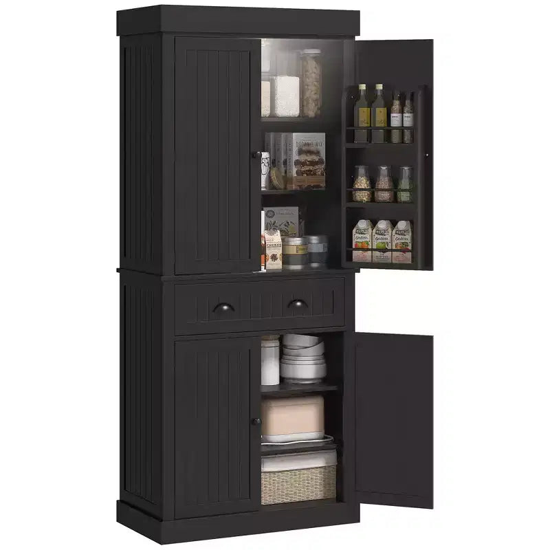 Mobile da Cucina a Dispensa a 71 LED, Mobile Alto con 6 Ripiani sullo Sportello, un Cassetto e 4 Ripiani Regolabili
