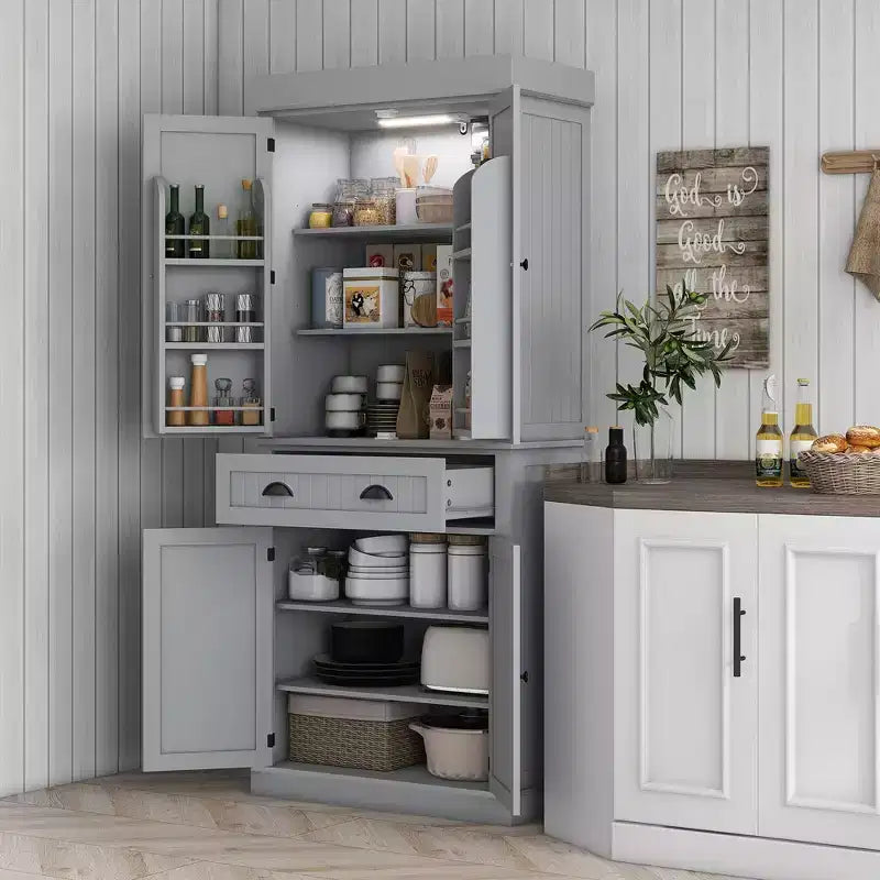 Mobile da Cucina a Dispensa a 71 LED, Mobile Alto con 6 Ripiani sullo Sportello, un Cassetto e 4 Ripiani Regolabili