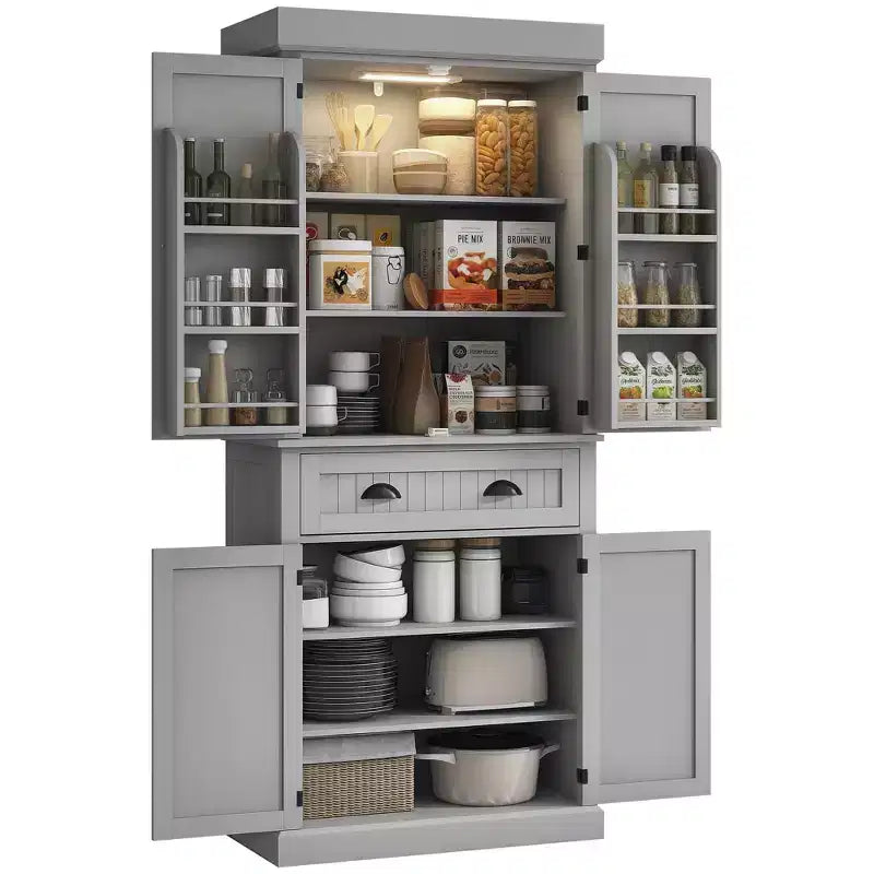 Mobile da Cucina a Dispensa a 71 LED, Mobile Alto con 6 Ripiani sullo Sportello, un Cassetto e 4 Ripiani Regolabili