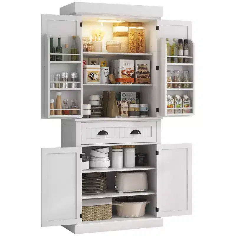 Mobile da Cucina a Dispensa a 71 LED, Mobile Alto con 6 Ripiani sullo Sportello, un Cassetto e 4 Ripiani Regolabili