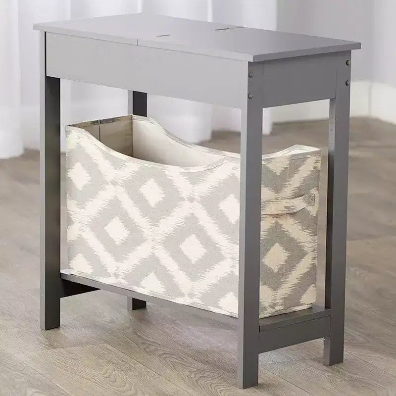 Tavolino con contenitore a stampa moda - Legno con cesto in tessuto