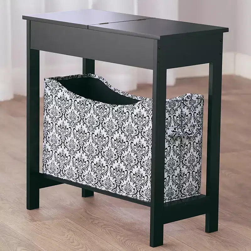 Tavolino con contenitore a stampa moda - Legno con cesto in tessuto