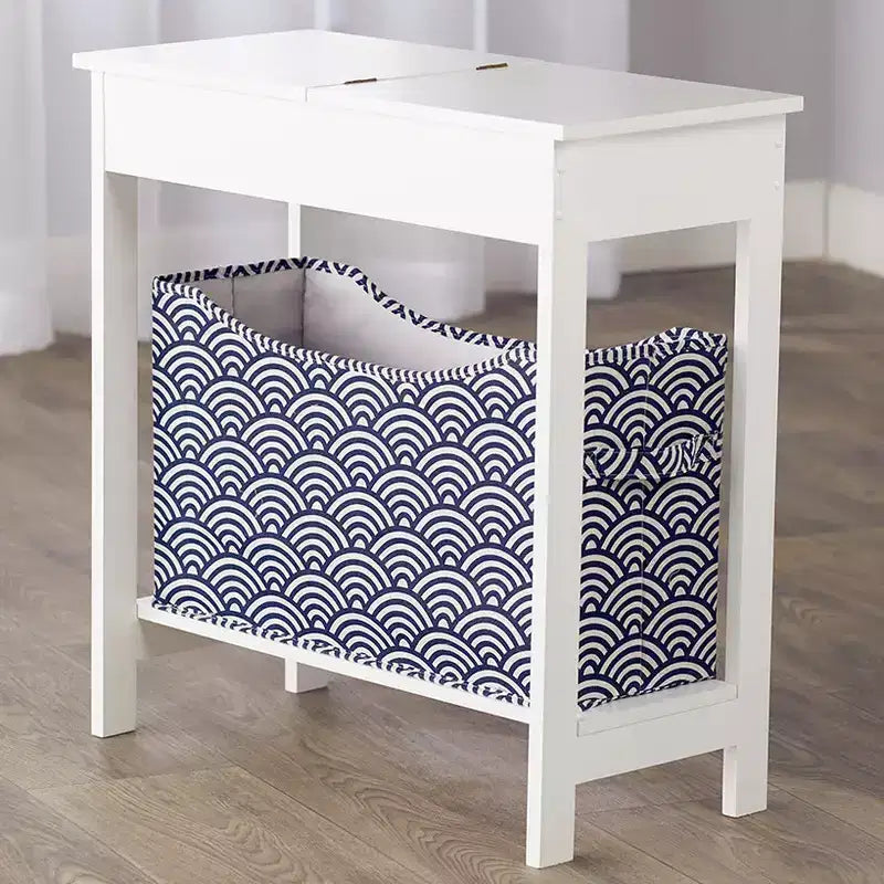 Tavolino con contenitore a stampa moda - Legno con cesto in tessuto