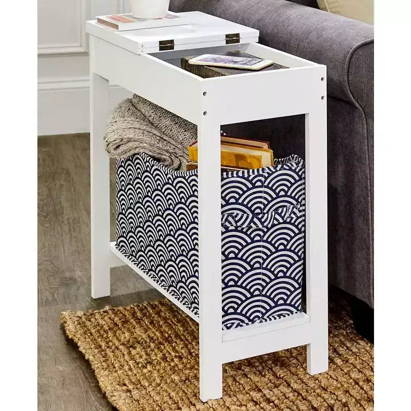 Tavolino con contenitore a stampa moda - Legno con cesto in tessuto