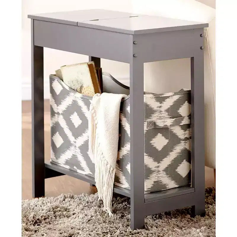 Tavolino con contenitore a stampa moda - Legno con cesto in tessuto