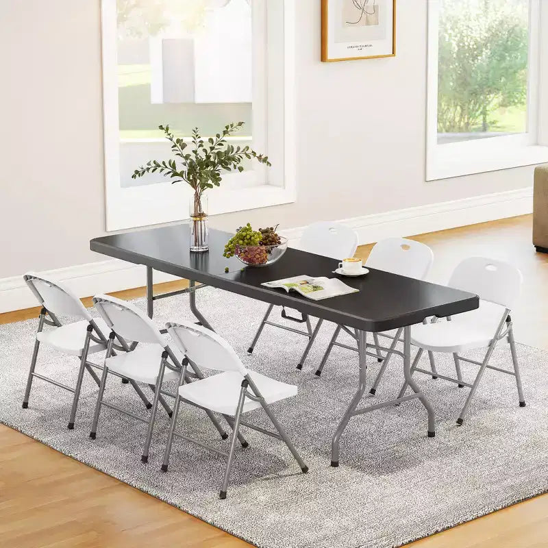 Tavolo Pieghevole Portatile 8 Piedi in Plastica HDPE per Interni ed Esterni Pieghevole a Metà Nero Posti a Sedere da 10 a 12